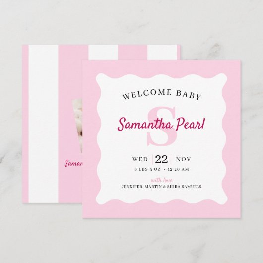 Faire-part de naissance photo Pink Baby Girl (Devant / Derrière)