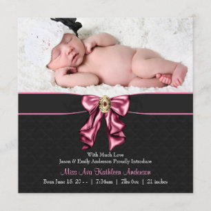 Faire-part de naissance photo Pink Black Baby Girl