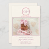 Faire-part de naissance photo Pink Bow II (Devant / Derrière)
