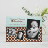 faire-part de naissance photo Polka Brown bleu 5x7 (Debout devant)