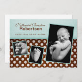 faire-part de naissance photo Polka Brown bleu 5x7 (Devant / Derrière)