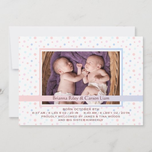 Faire-part de naissance photo Polka Dot Border Mix (Devant)