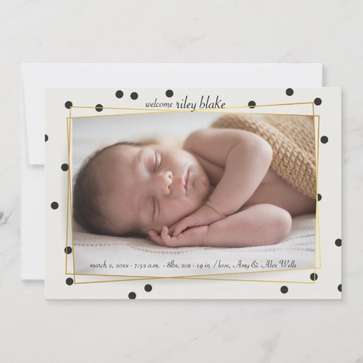 Faire-part de naissance photo Polkadot moderne (Devant)