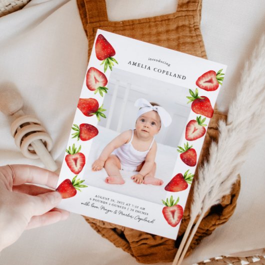 Faire-part de naissance photo pour bébé fraise