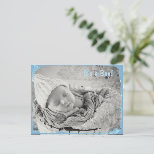 Faire-part de naissance photo pour bébé garçon (Debout devant)