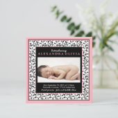 Faire-part de naissance photo pour bébé rose Flora (Debout devant)