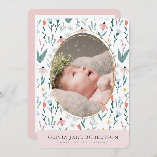 Faire-part de naissance photo pour fille Motif fle (Devant / Derrière)