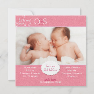 Faire-part de naissance photo pour filles jumelles