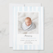 Faire-part de naissance photo rayures bleues (Devant)