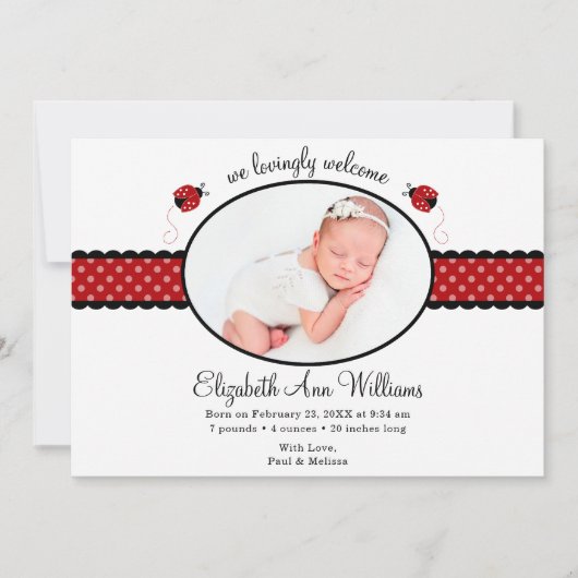 Faire-part de naissance photo Red Ladybug Polka (Devant)