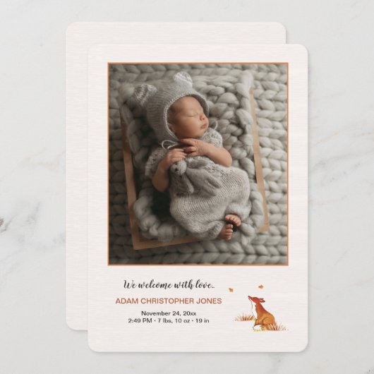 Faire-part de naissance photo Ref Fox Cub (Devant / Derrière)