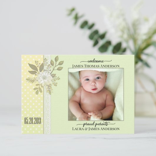Faire-part de naissance photo Retro Green Script B (Debout devant)