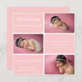 Faire-part de naissance photo rose 3 (Devant / Derrière)