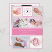 Faire-part de naissance photo rose bébé fille Mono (Devant / Derrière)