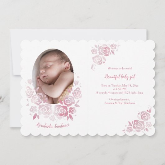 Faire-part de naissance photo rose Cameo (Devant)