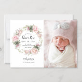 Faire-part de naissance photo rose floral (Recto)