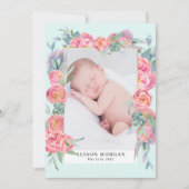 faire-part de naissance photo rose floral or (Devant)