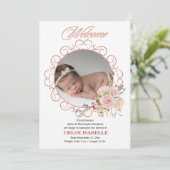 Faire-part de naissance photo rose Gold Floral Wre (Debout devant)