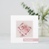 Faire-part de naissance photo rose minime simple (Debout devant)