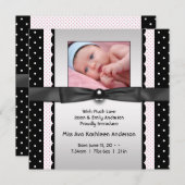 Faire-part de naissance photo rose noir Polka Dot  (Devant / Derrière)