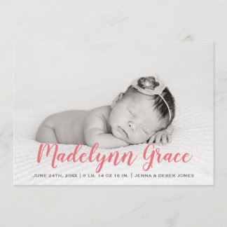 Faire-part de naissance photo rose rose Watercolor