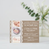 Faire-part de naissance photo rustique Burlap & La (Debout devant)