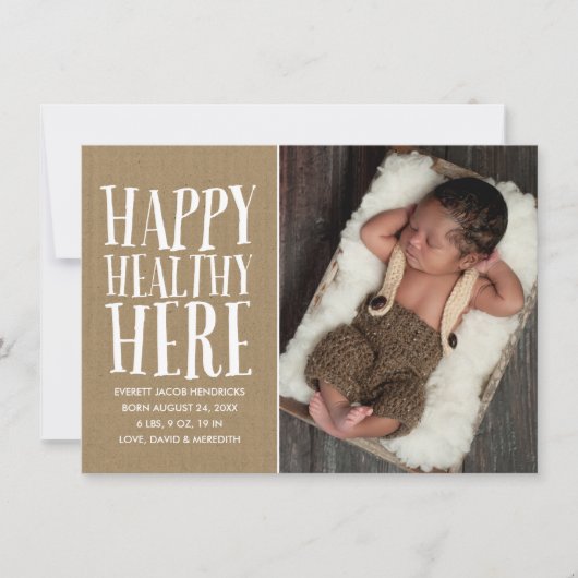 Faire-part de naissance photo rustique Kraft Letti (Devant)