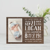 Faire-part de naissance photo rustique moderne (Debout devant)