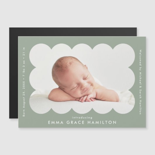 Faire-part de naissance photo Sage Scalloped moder (Devant / Derrière)