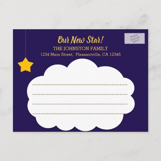 Faire-Part de Naissance Photo Script Étoile Brilla (Dos)