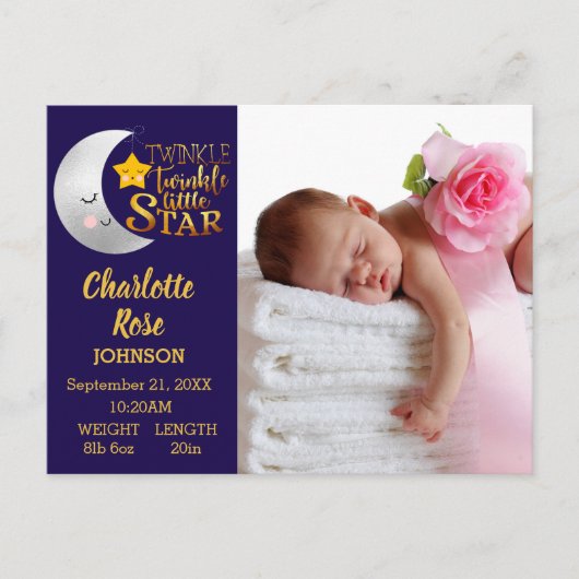 Faire-Part de Naissance Photo Script Étoile Brilla (Devant)