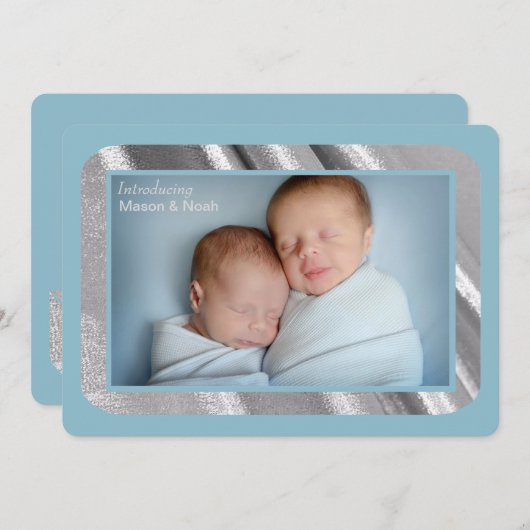 Faire-part de naissance photo Silver Shimmer (Devant / Derrière)
