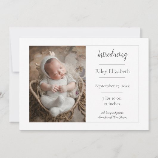 Faire-part de naissance photo simple blanc (Devant)