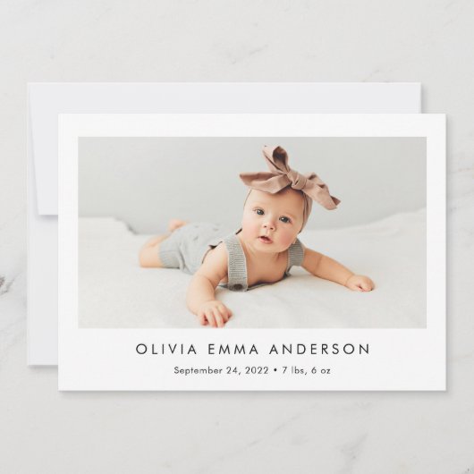 Faire-part de naissance photo simple et minimalist (Devant)