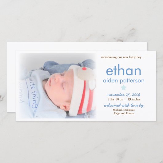 Faire-part de naissance photo Simplicity Baby Boy (Devant / Derrière)