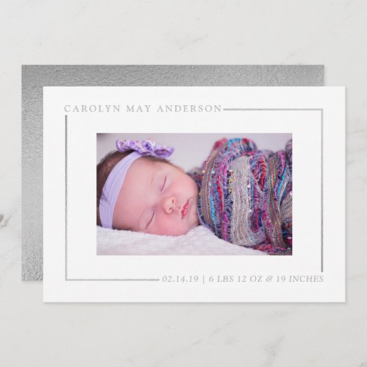 Faire-part de naissance photo Simply Chic Silver F (Devant / Derrière)