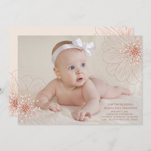 Faire-part de naissance photo Soft Blossoms (Devant / Derrière)