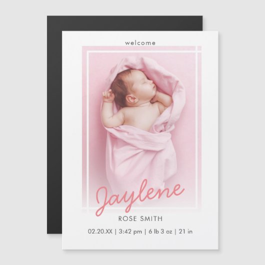 Faire-part de naissance photo stylé de script rose (Devant / Derrière)
