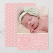 Faire-part de naissance photo Sweet Heart Pink (Devant / Derrière)