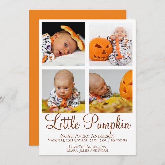 Faire-part de naissance photo Thanksgiving (Devant / Derrière)