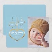 Faire-part de naissance photo Trois Coeurs (Devant / Derrière)