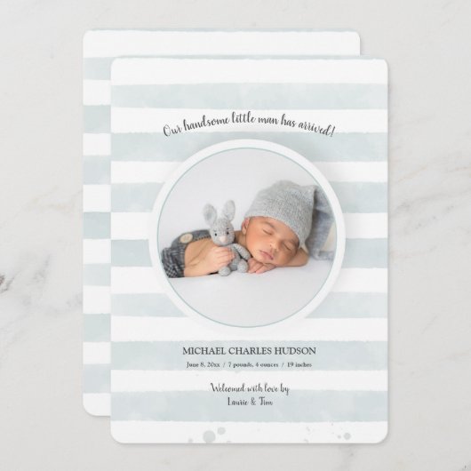 Faire-part de naissance photo turquoise (Devant / Derrière)