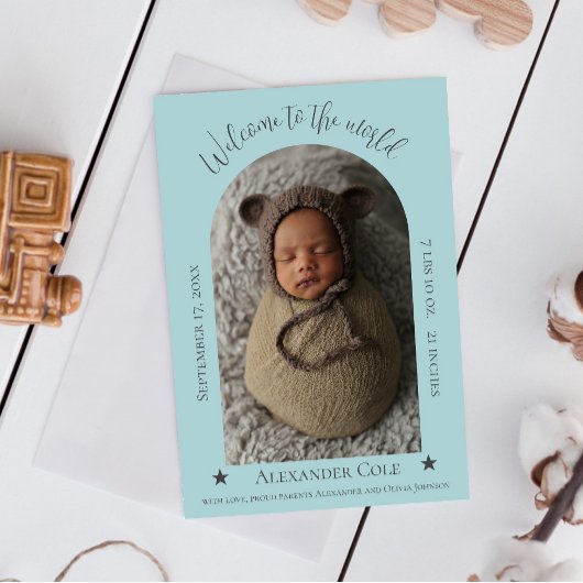 Faire-part de naissance photo turquoise simple Arc