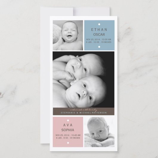 Faire-part de naissance photo Twin Baby moderne