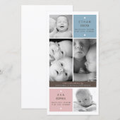 Faire-part de naissance photo Twin Baby moderne (Devant / Derrière)