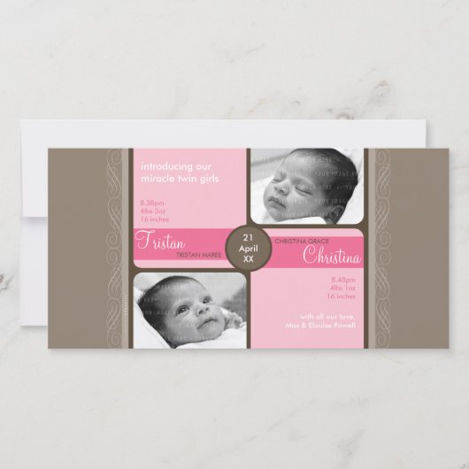 Faire-part de naissance PHOTO TWINS :: chéri 5L (Devant)