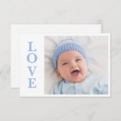 Faire-part de naissance photo typographie bleu Amo (Devant / Derrière)