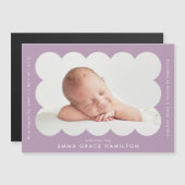 Faire-part de naissance photo violet moderne (Devant / Derrière)