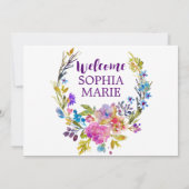 Faire-part de naissance photo violet rose et bleu (Dos)