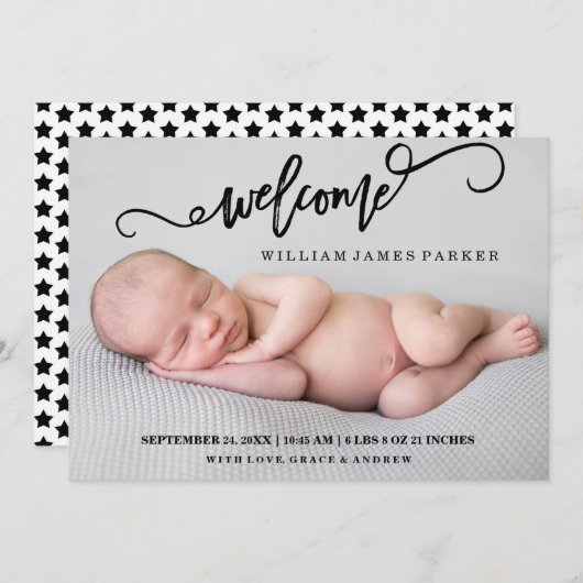 Faire-part de naissance photo Welcome Star (Devant / Derrière)